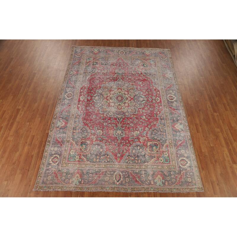 Geometric Tabriz Persian Vintage Area Rug Handmade Wool Carpet - 7'8"x 11'3"