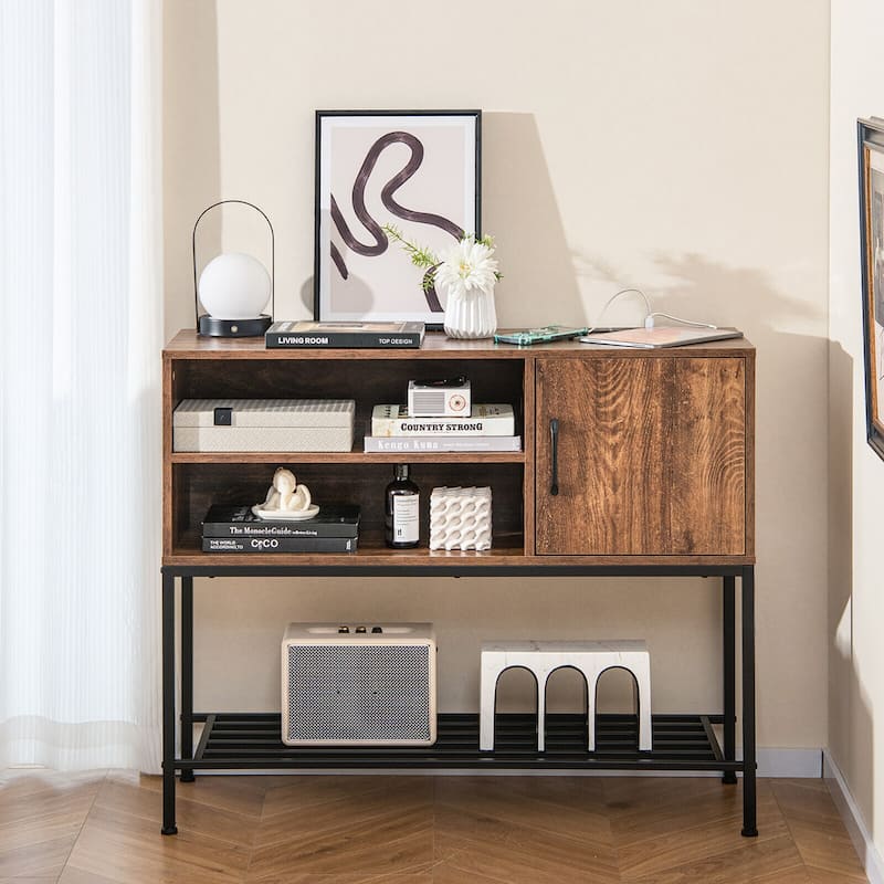 Gymax Buffet Sideboard w/ Power Outlets & USB Ports Wine Racks &
