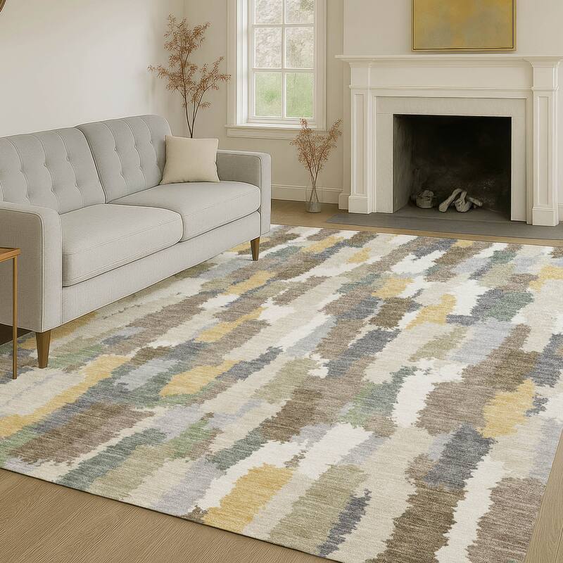 Machine Washable Indoor/ Outdoor Contemporary Stacks Chantille Rug