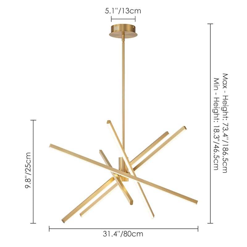 5-Light Modern Sputnik Linear Pendant Lights Integrated LED Kitchen Island Lighting