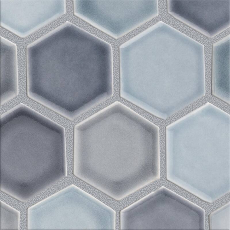 Merola Tile Hudson Due 2" Hex Stillwater 10-7/8" x 12-5/8" Porcelain Floor and Wall Tile