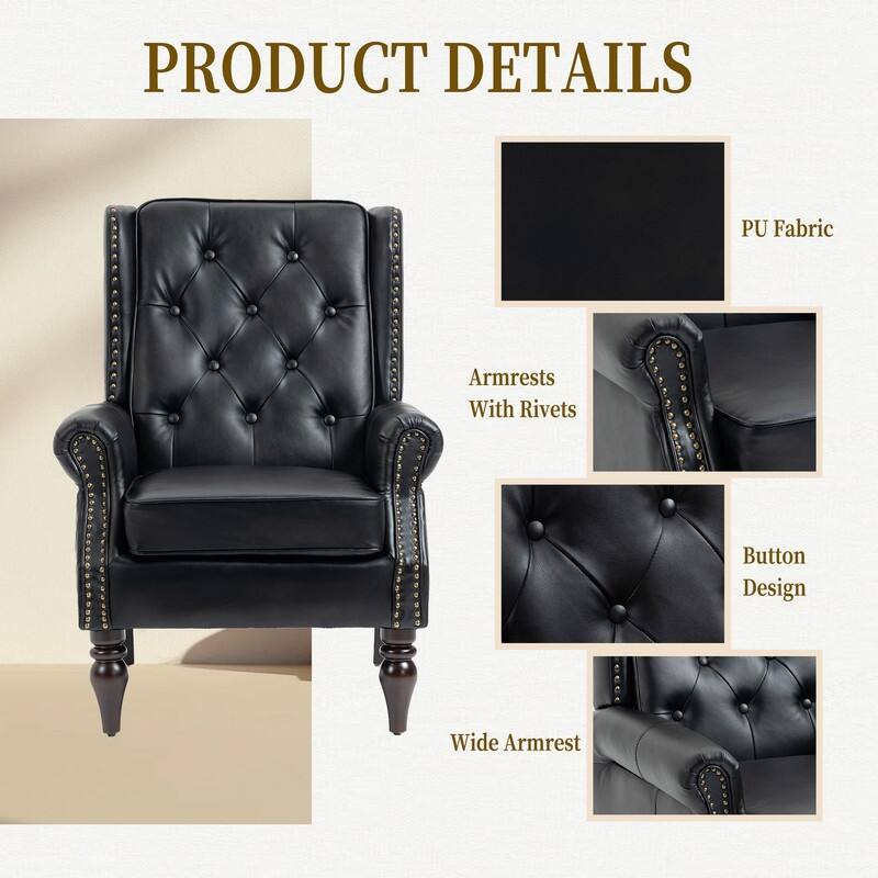 Modern Wood Frame Accent Armchair - Supportive PU Leather Lounge Chair for Living Room & Bedroom