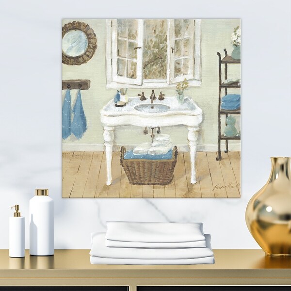Designart 'French Country Bathroom I' Vintage Canvas Art Print - On ...