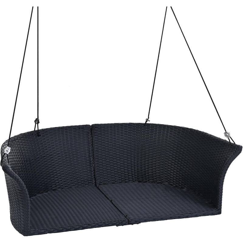 Roomfitters 2-Person Hanging Seat, Rattan Woven Swing Chair, Porch Swing with Ropes, Gray Wicker and Cushion