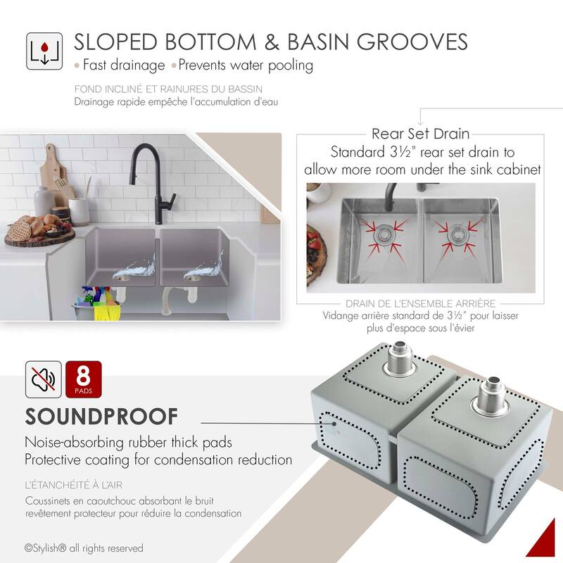 Undermount 30" Double-Bowl Stainless Steel Kitchen Sink S-304XG - 30" x 18" x 10"