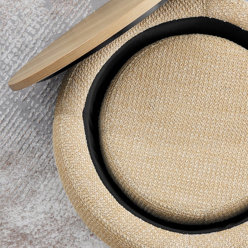 Roomfitters Round Storage Ottoman with Small Seat, 2-in-1 Design Serves as End Table or Footrest, Accent Furniture