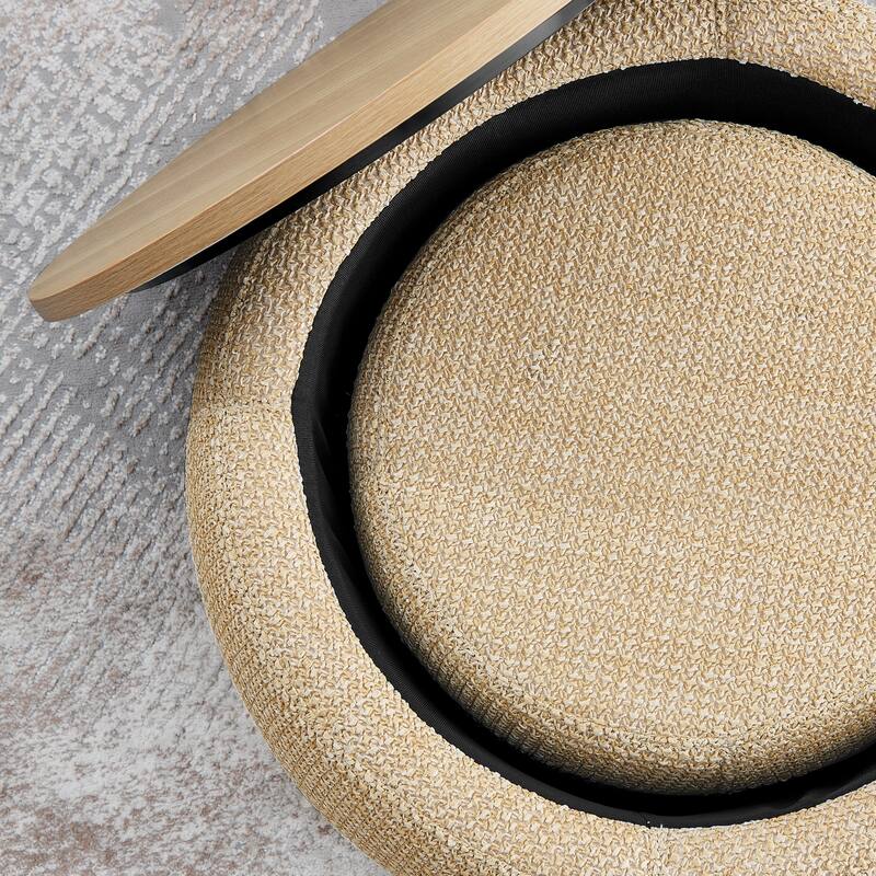 Woven Rattan Upholstered Ottoman with Storage and 2 in 1 Function