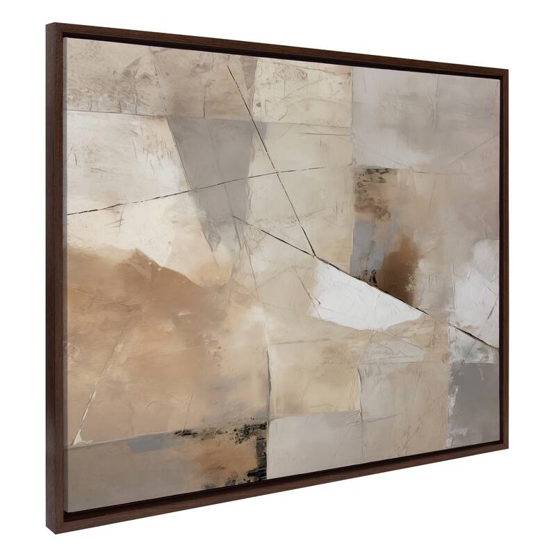 Kate and Laurel Sylvie Contemporary Neutral Textured Abstract Framed Canvas by The Creative Bunch Studio - 31.5x41.5 - Walnut