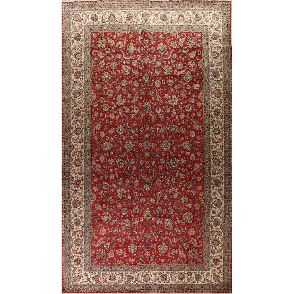 Hand Knotted Oriental 100% Wool Carpet Traditional All-Over Red Tabriz Area Rug - 16' 7'' X 10' 11''