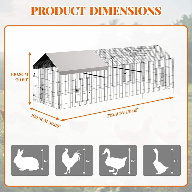Metal Chicken Coop, Chicken Run for Yard with Cover for Outside Rabbit Duck Hen