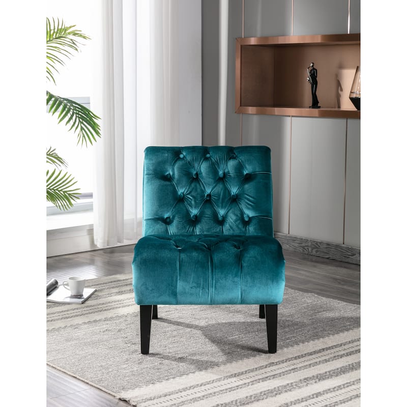 Velvet Tufted Armchair, Upholstered Barrel Chair, for Living Room,Teal ...