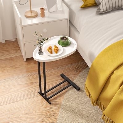 Sofa and Bedside C-Shaped Side Table, Wood C-Shaped End Table with Metal Frame Slide for Bedroom Living Room