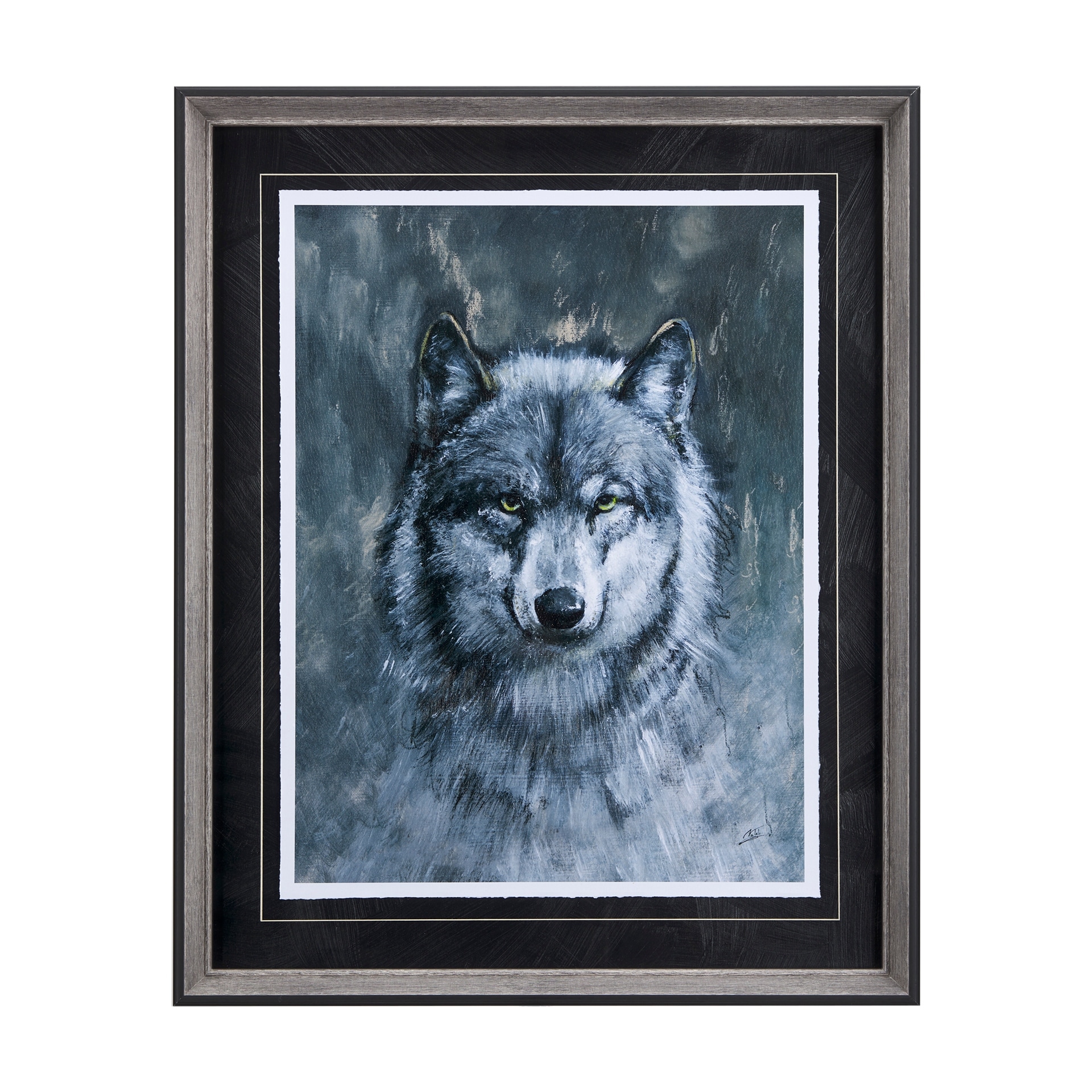 Mercana Animal Portrait II (Wolf) by Mercana Studio Hand Embellished Framed Art Print Matted under Glass