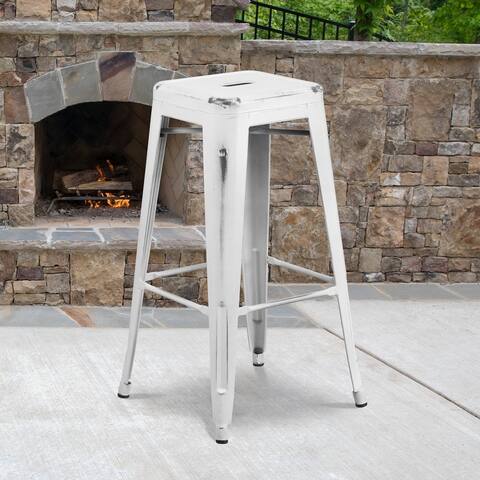 30-inch High Backless Distressed Metal Indoor/ Outdoor Barstool - 17"W x 17"D x 30"H