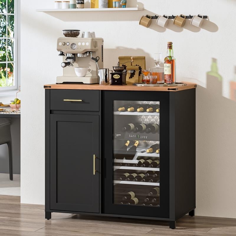 BOSSIN 53.23" Wine Bar Cabinet with Charging Station, Fluted Design, Fits 20" Wine Fridge, Adjustable Shelves for Kitchen