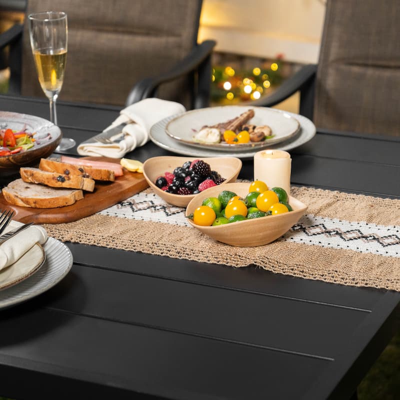 Outdoor Dining Set of 6 with Umbrella Hole, Breathable Textilene and Iron