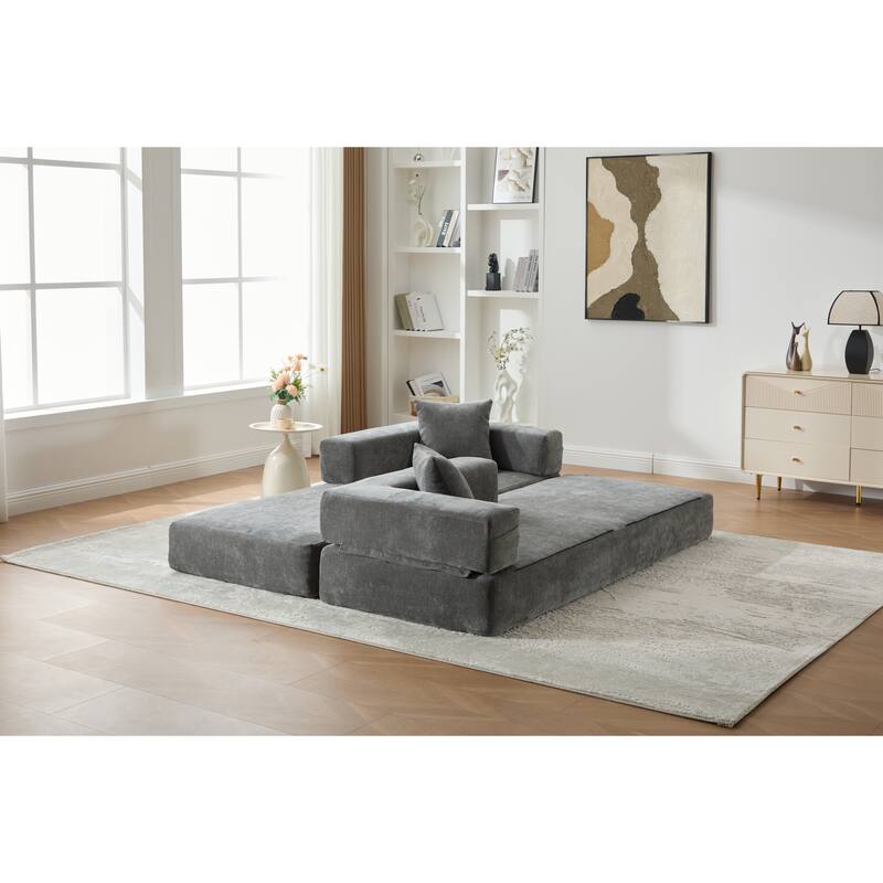 Queen Foldable Sofa Bed, 6-in-1 Convertible Sleeper Sofa with Mattress, Chaise Lounge Loveseat with Removable Cover
