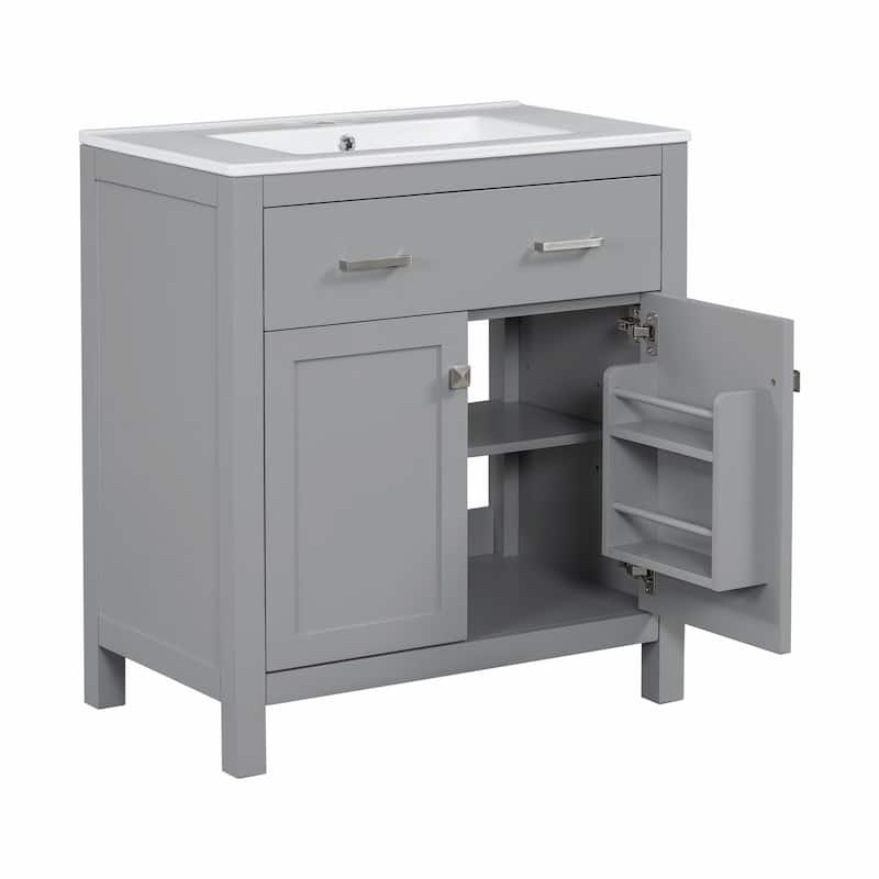 30-inch Modern Bathroom Vanity with Ceramic Sink and Versatile Storage