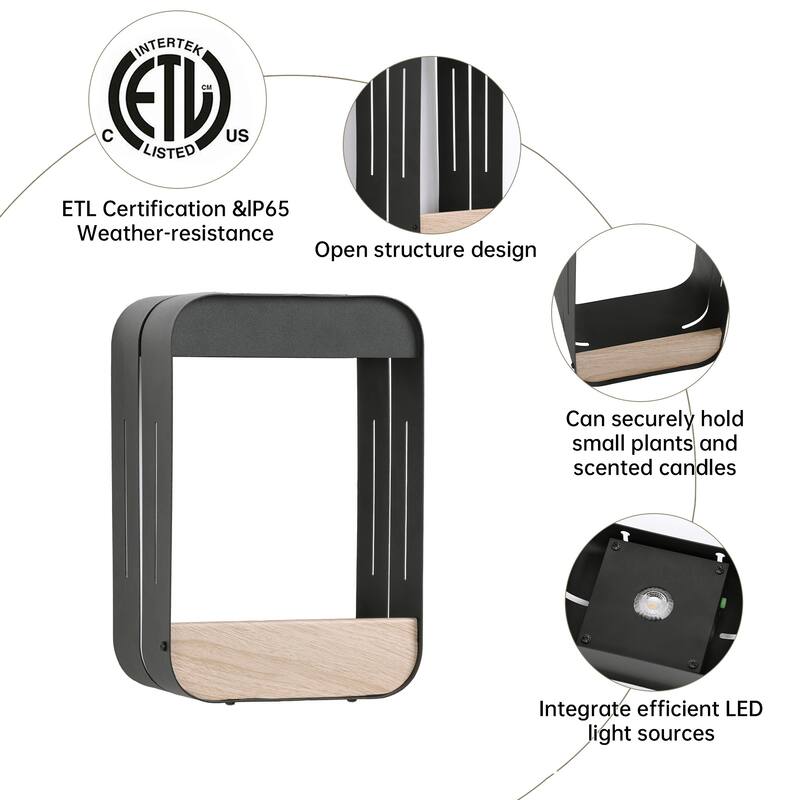 Outdoor Solar LED Wall Lantern Metal Wood-grain Shelf Sconce(4-pack)