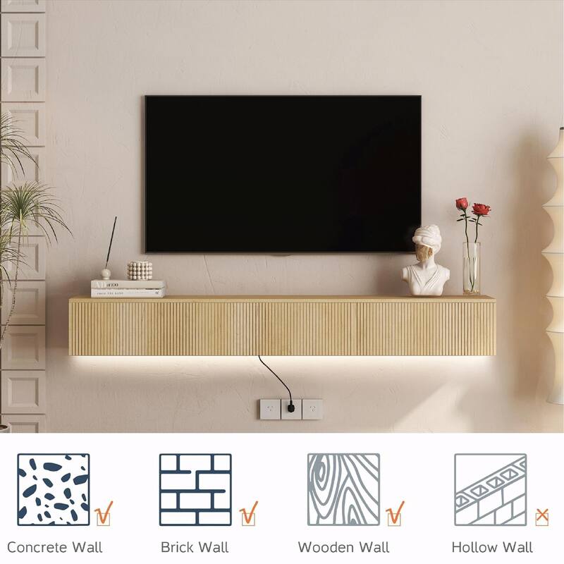 69" Modern TV Stand, Floating TV Cabinet Entertainment Center with 16 Color LEDs