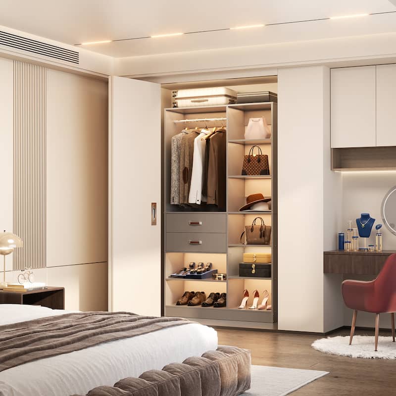 Vryon 40'' W Freestanding Closet System with 10 Storage Shelves and 2 Drawers and 1 Hanging Rods