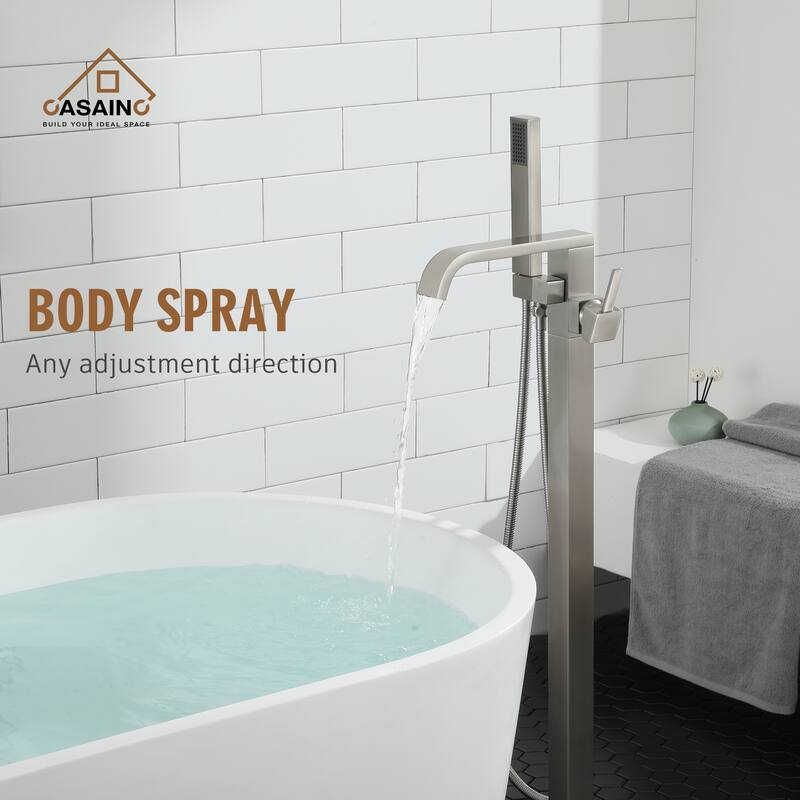CASAINC Free Standing Floor Mount Bathtub Shower Faucet High Flow Bathroom Tub Filler with Hand Shower