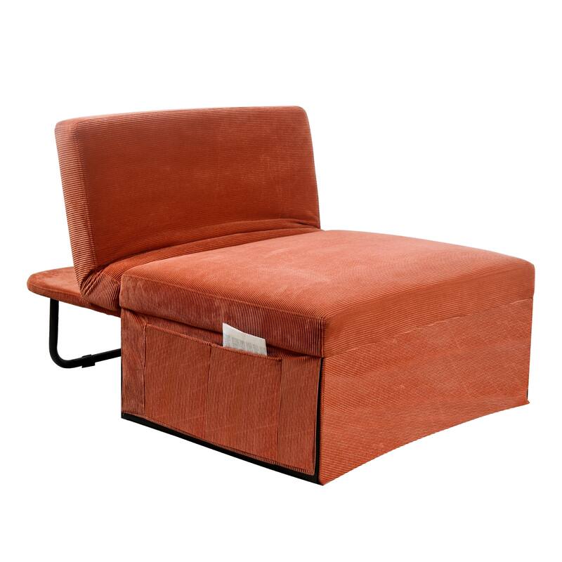 Brown 36.61" 4-in-1 Convertible Corduroy Lounge Chair