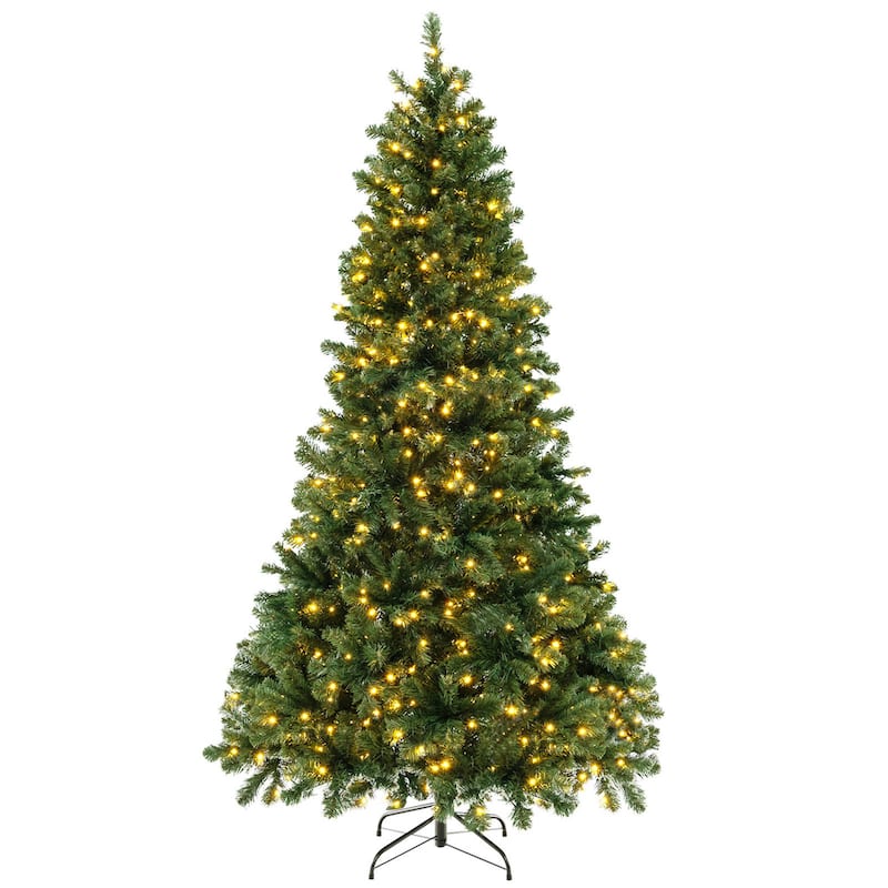 Gymax 6/7/8 FT Pre-Lit Artificial Christmas Tree Hinged Xmas Tree w/