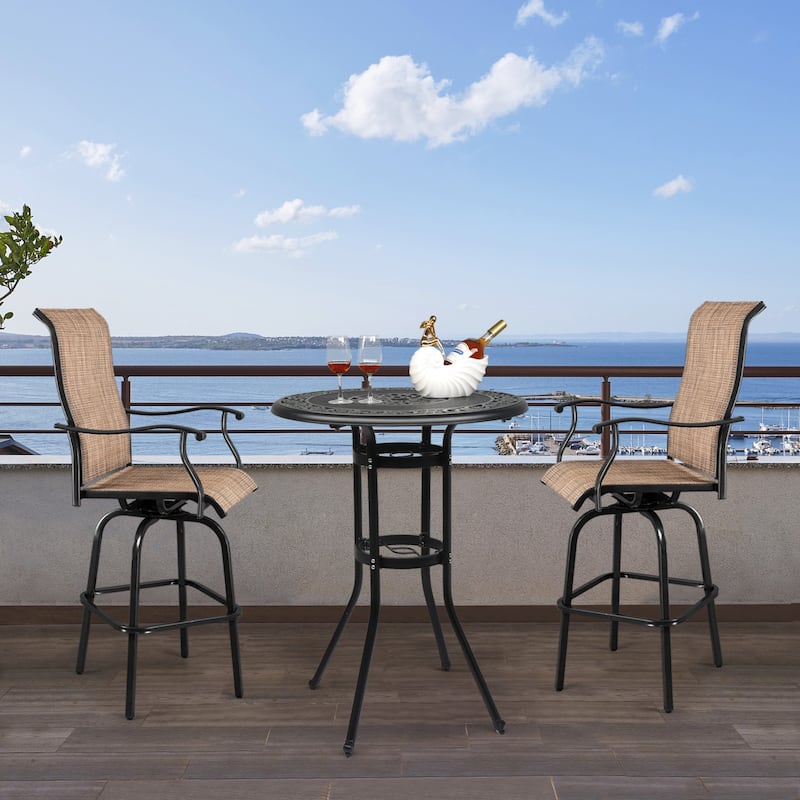 32" Bronze Aluminum Powder Coated Round Bar Table with 4 Legs Suitable for Indoor or Outdoor - 31.89”L x 31.89”W x 40.94"H