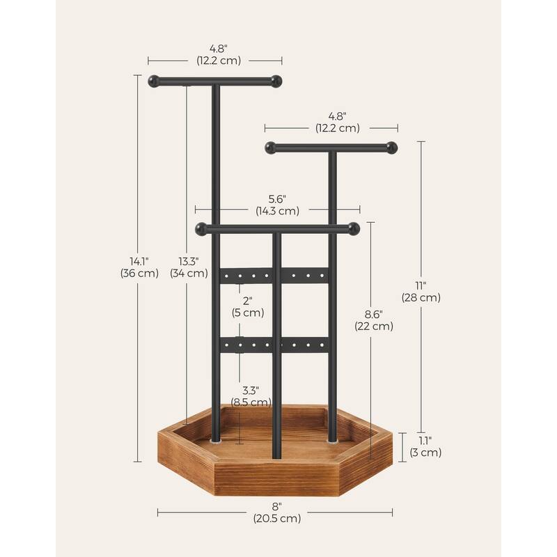 Metal Frame Jewelry Display Stand Holder with Hexagonal Base - 7"D x 8"W x 14.1"H