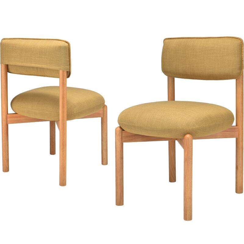 Modern Wooden Blended Linen Dining Chair (Set of 2) - Yellow
