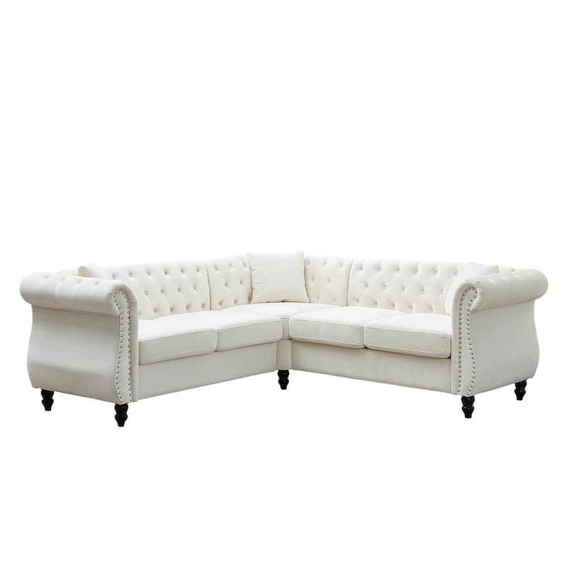 83.5" Velvet L-Shaped Sectional Sofa, 5-Seater Corner Couch with 3 Pillows