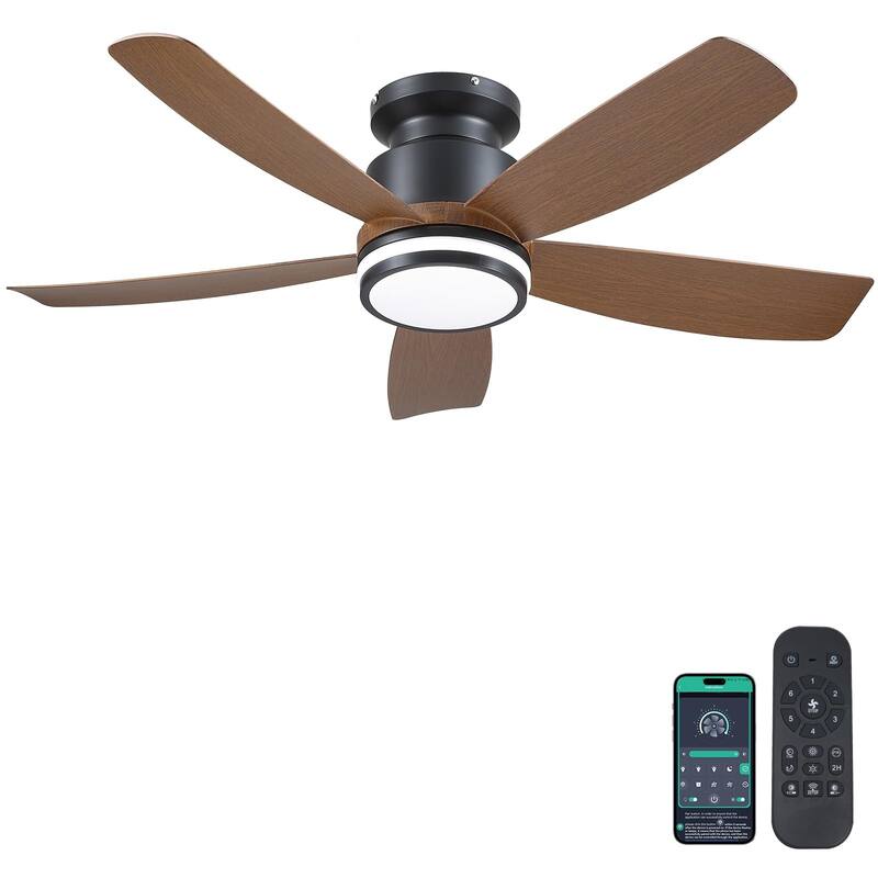 41 Inches Ceiling Fan with Light,5 ABS Blades,Flush Mount Low Profile Ceiling Fan with LED Light and Remote - 41 Inches - Brown
