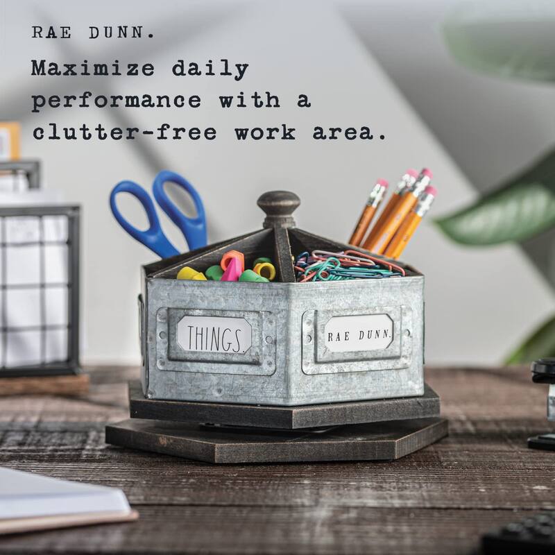 Rae Dunn Galvanized Rotating Desktop Stationary Spinner