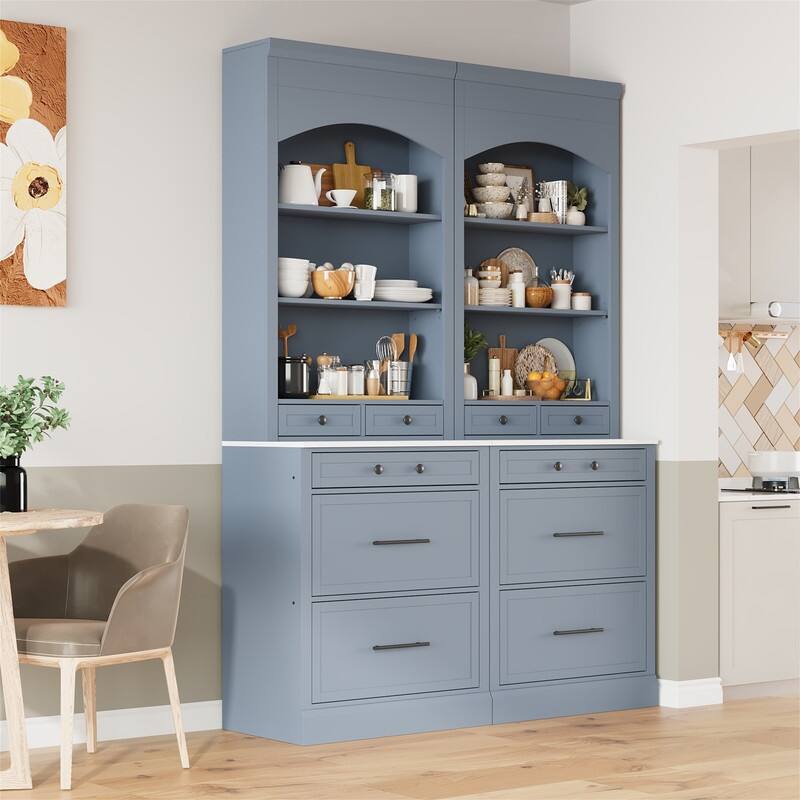 Freestanding Kitchen Pantry Cabinet Combo/Single Kitchen Pantry, Tall Kitchen Hutch with Storage Drawers and Adjustable Shelf