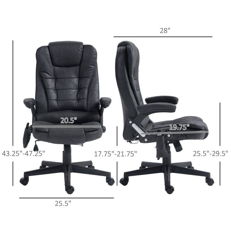 6 Point Vibration High Back Massage Office Chair with Lumbar Heating Function Tilt and Remote Control, for Office, Black