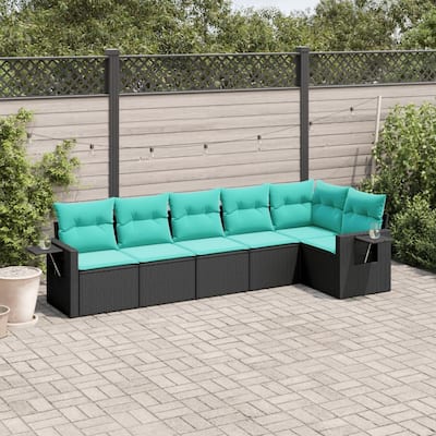 vidaXL 6 Piece Patio Sofa Set with Cushions Black Poly Rattan