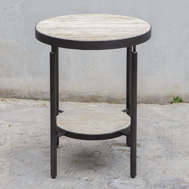 Uttermost Dauntless Travertine Side Table - 19"W x 24"H x 19"D