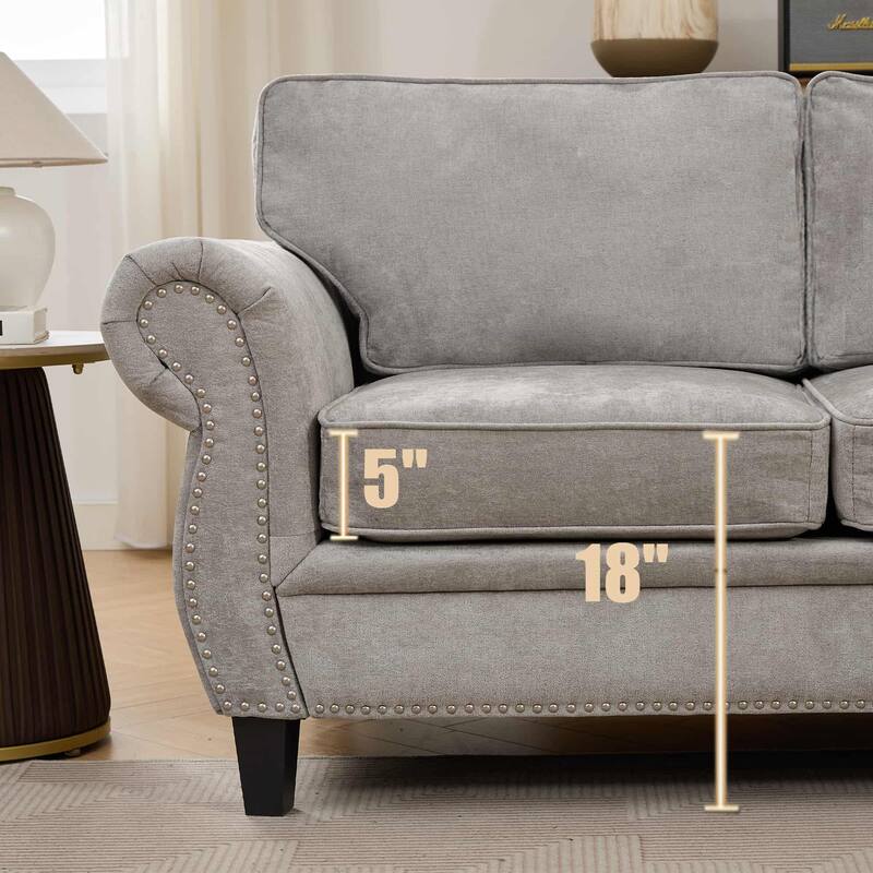 109.5" Chenille L-Shaped Corner Sectional Sofa with Rolled Armrest