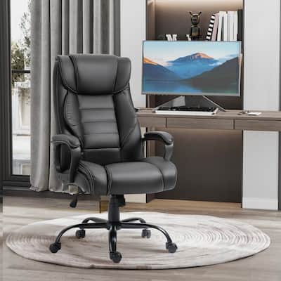 Black PU Leather Upholstery Massage Office Chair with Adjustable Seat Height and Rocking Function