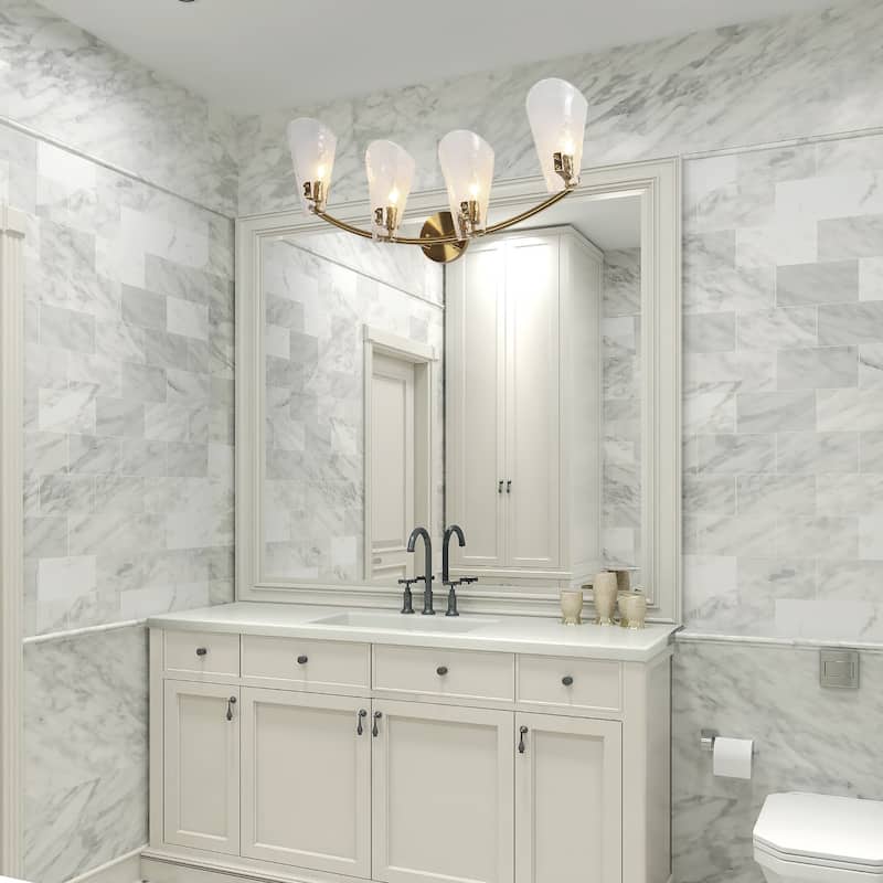 Fenro Modern 3-Light Gold Bathroom Vanity Light Textured Glass Wall Sconce