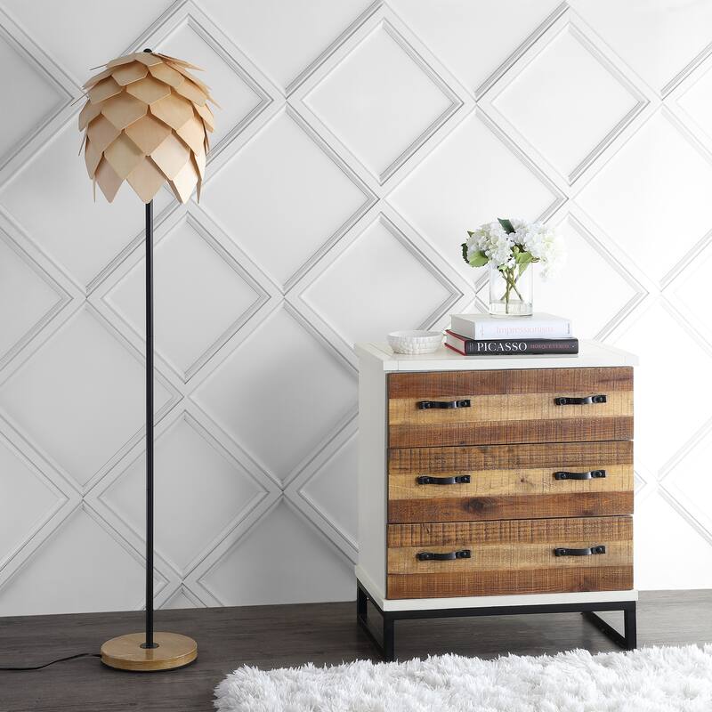 Colin 63" Pinecone Wood/Metal LED Floor Lamp, Natural/Black by JONATHAN Y