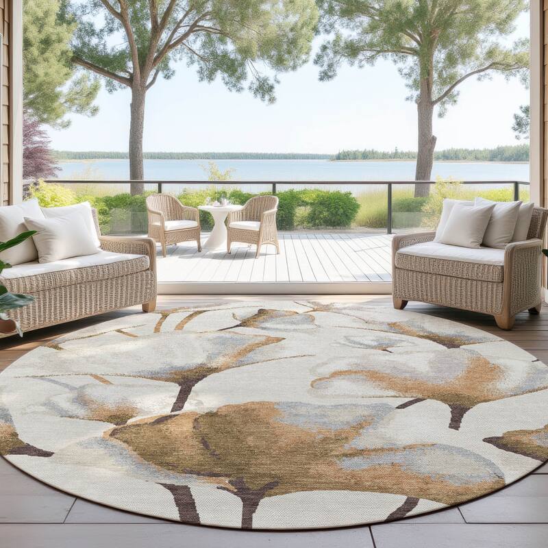 Machine Washable Indoor/ Outdoor Floral Love Chantille Rug - Copper - 8' x 8'