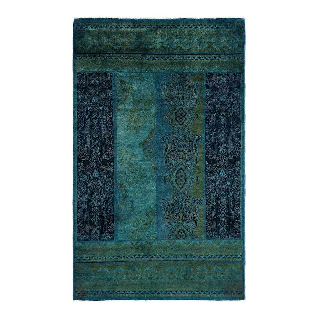 Overdyed, One-of-a-Kind Hand-Knotted Area Rug - Blue - 4' 2" x 6' 7"