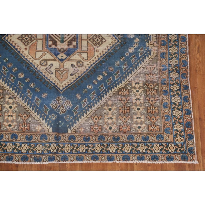 Blue Tribal Bakhtiari Persian Vintage Rug Hand-Knotted Wool Carpet - 5'6"x 9'9"
