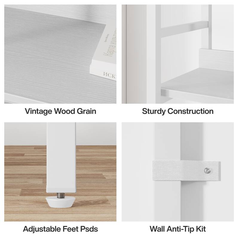 5-Tier Industrial Bookshelf for Living Room Home Office, White