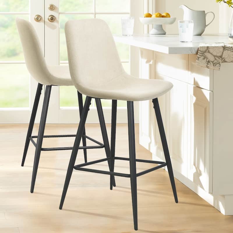 Fabric Upholstered 26" Counter Stool (Set of 2) - 38"x19"x19" - Beige