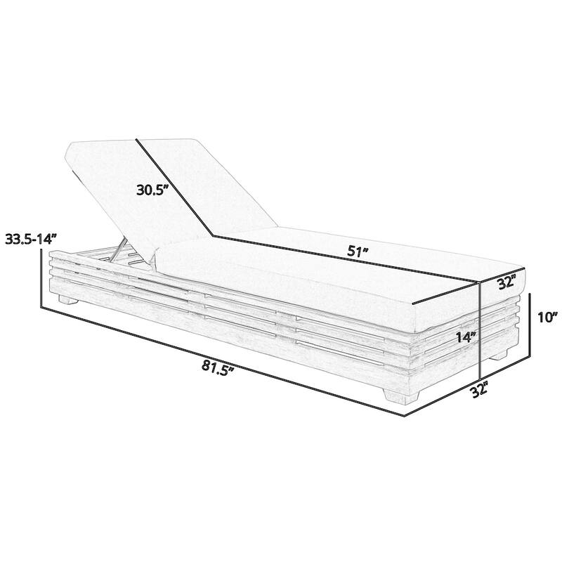 Hida Chaise Lounge Chair, Gray Eucalyptus, Olefin Cushions, 82 Inch