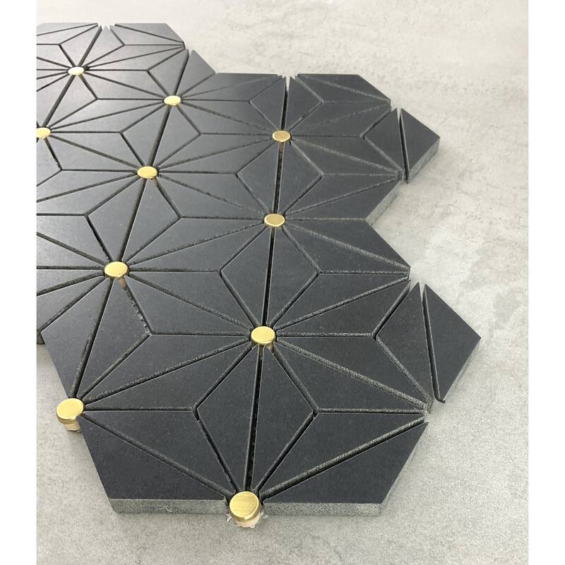 Basalt Hexagon Marble With Gold Accents Mosaic Wall And Floor Tile - Case (10 Sheets)