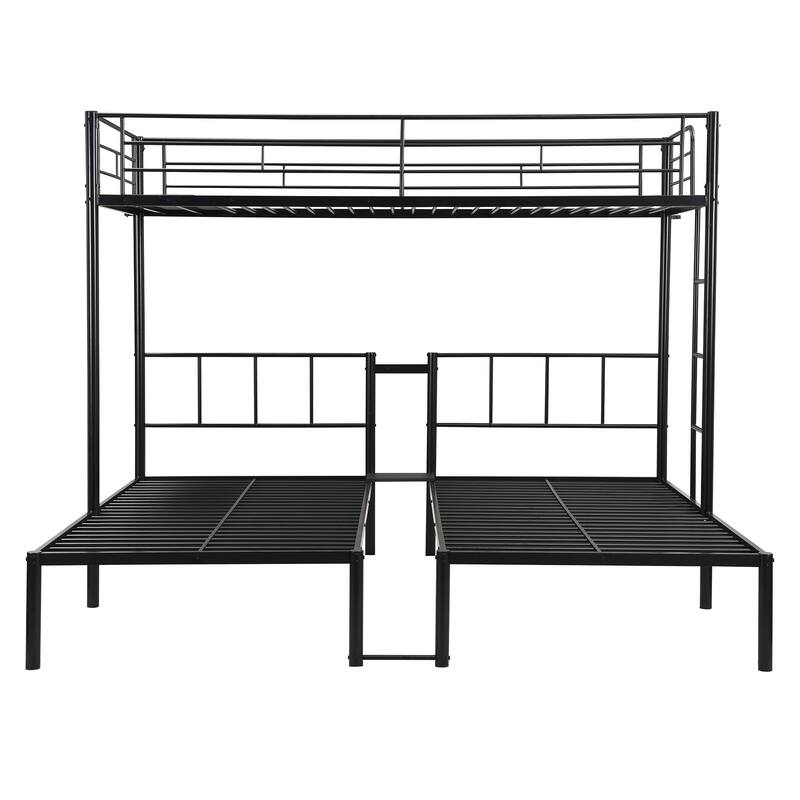 Twin Over Twin Over Twin Bunk Bed ,Triple Bunk Bed With a vertical ladder, Metal Frame Bunk Bed with Safety Rail